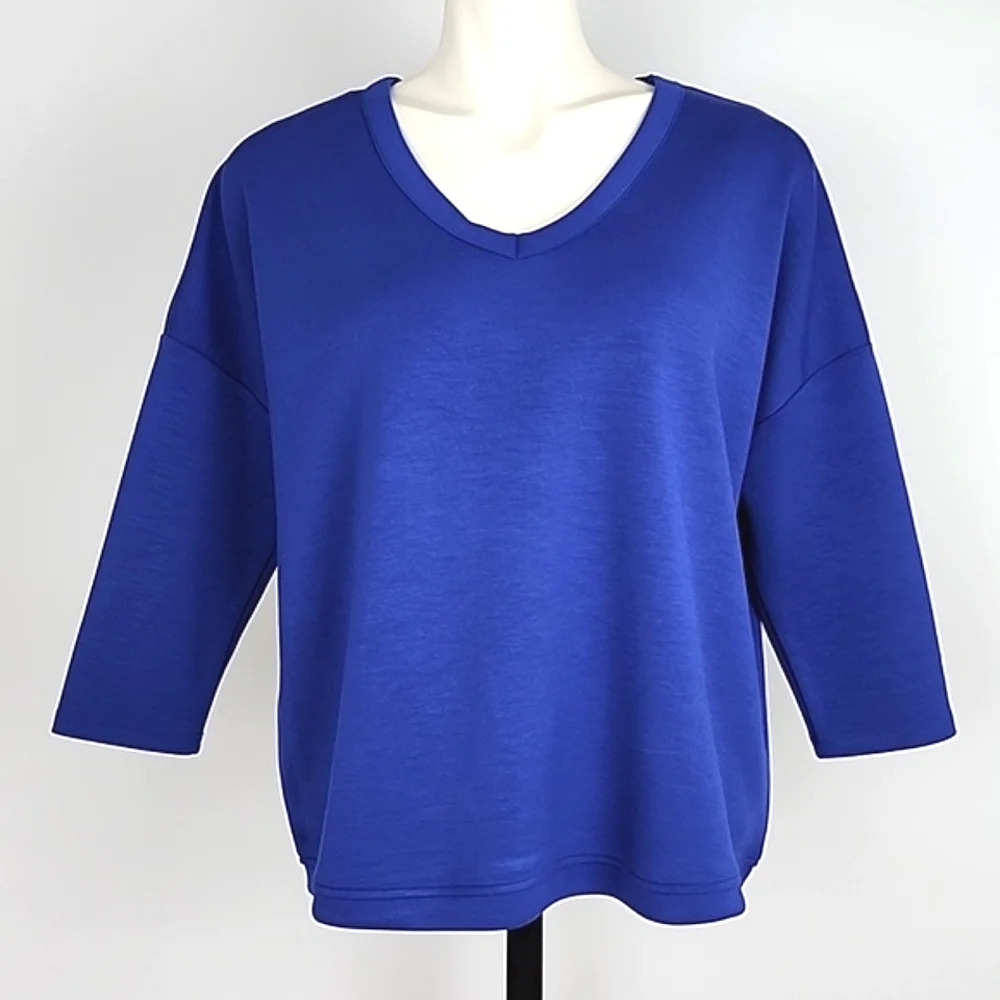 NWT Cable & Gauge Studio Women's Mazarine Blue V-Neck Yummy Fabric Top M